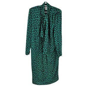 Vintage Emanuel Ungaro Tie Neck Dress Black Green Floral Long Sleeve Mini Size 8